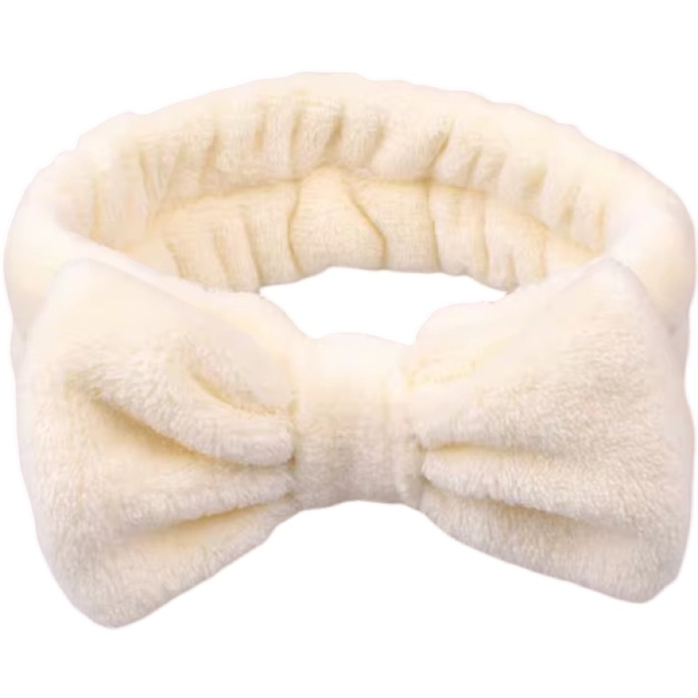 Cream Microfiber Plush Bow Headband Makeup‎ Headband